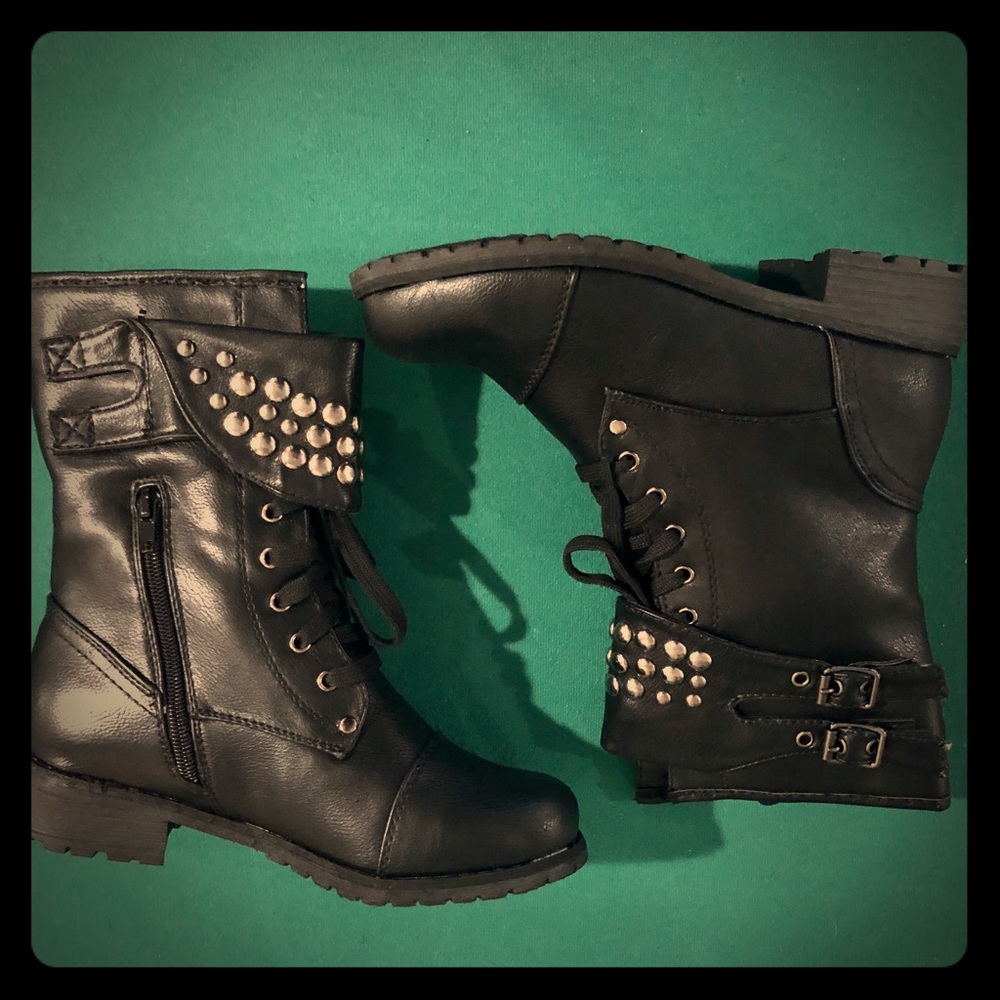 Wild Diva Black Studded Lace-Up Boots